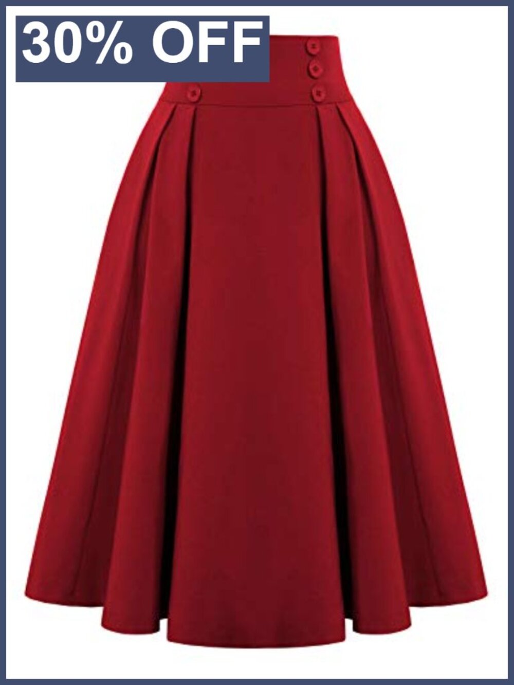 Pleated Midi A-Line Skirt with Pockets Elastic Waist High Rise